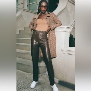 Abercrombie Straight Leg 90’s Pants Vegan Leather - Dark Green